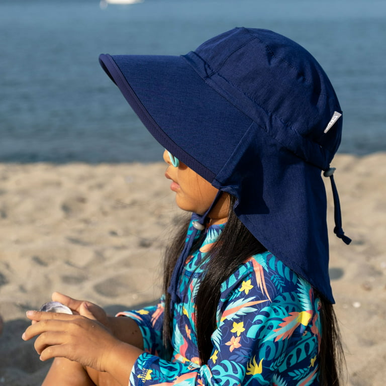 JAN & JUL Kids Sun-Hats with UV Protection Breathable (XL: 6-12 Years, Navy  with Navy Trim) 