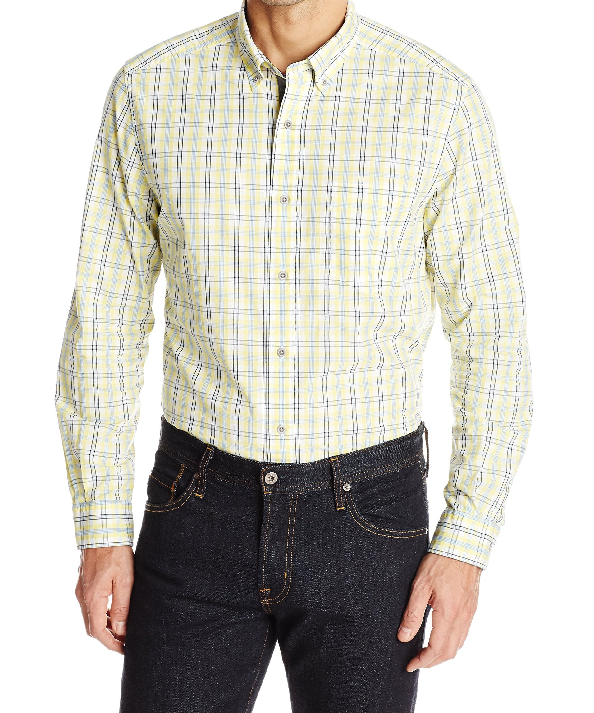 Nautica Nautica NEW Yellow Mens Medium M Plaid ButtonFront Button