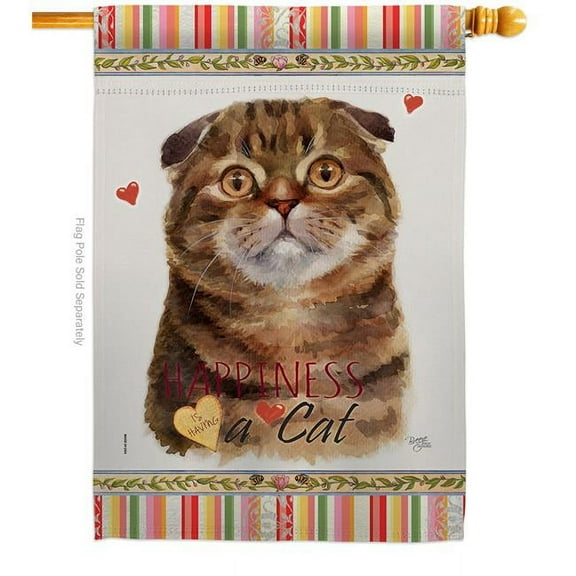 Breeze Decor H110238-BO 28 x 40 in. Cat Scot Fold Happiness Double-Sided Decorative Vertical House Flag