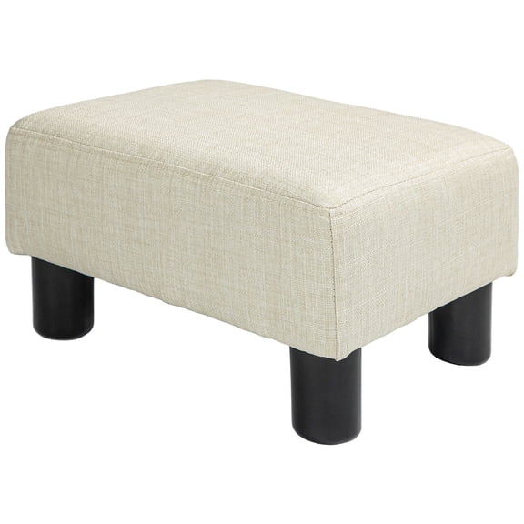CoSoTower Ottoman Foot Rest, Small Foot Stool with Linen Fabric Upholstery and Plastic Legs, Cube Ottoman for Living Room, Beige