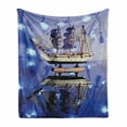 thumbnail image 1 of Nautical Soft Flannel Fleece Blanket, Close up Photo Model of a Ship with Sails on Blurry Background Maritime Themed, Cozy Plush for Indoor and Outdoor Use, 50" x 60", Blue and Brown, by Ambesonne, 1 of 6
