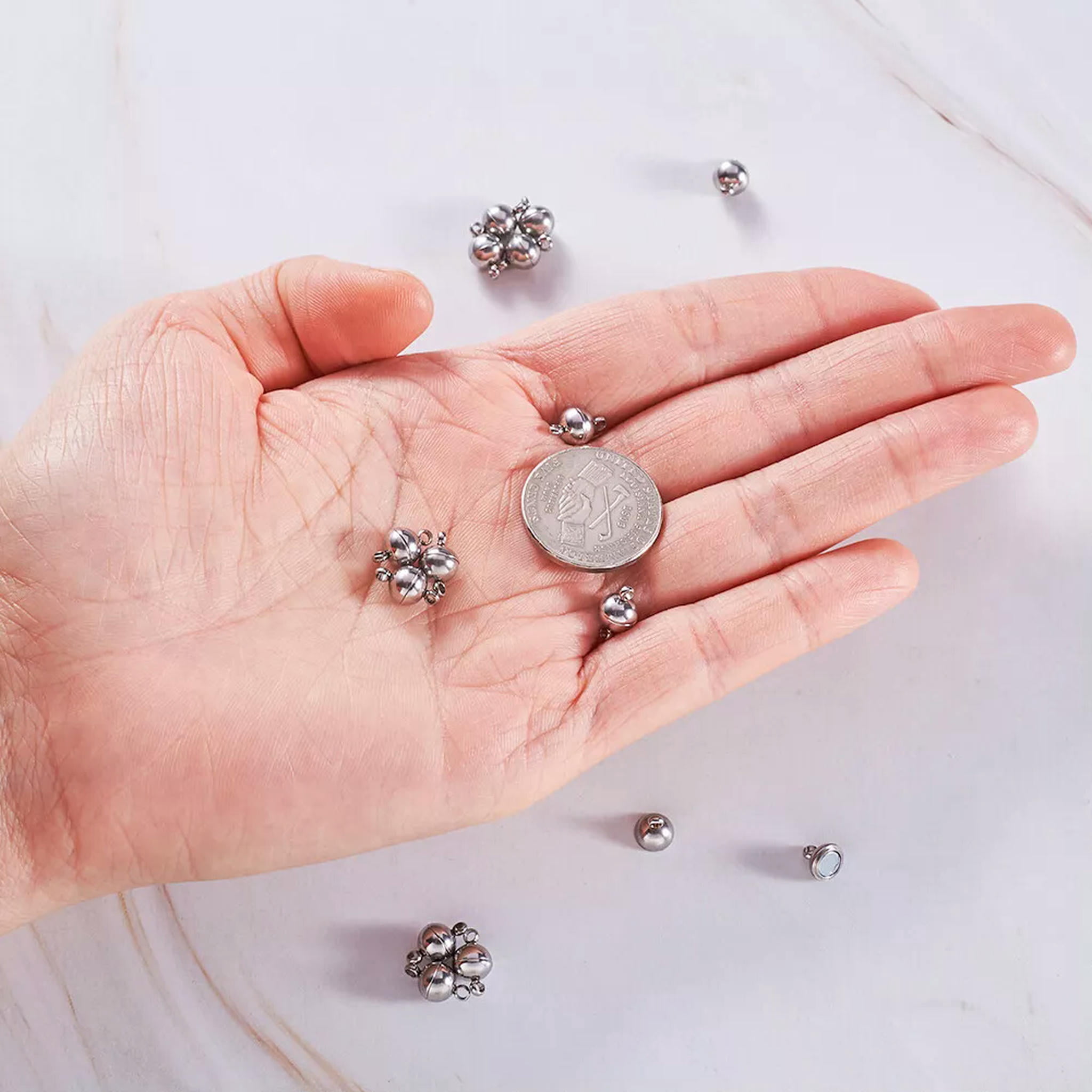 EOEMY 20Sets 304 Stainless Steel Magnetic Clasps Smooth Ball Closure Findings 12X5.5mm