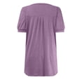 thumbnail image 3 of DuoJiaJ Women's Puff Short Sleeve Boho Shirts Casual V Neck Floral Solid Summer Blouse Pleated Casual Tunic Top Women's Button Down Shirts Purple XXL, 3 of 4