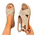 thumbnail image 4 of Hurxie Womens Wedge Sandals Comfortable: Buckle Ankle Strap Low Wedge Sandals Dressy Breathable Memory Foam Insole Casual Walking Summer Shoes Khaki 7.5, 4 of 8