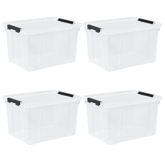 Parlynies 50 L Plastic Storage Boxes with Lids, Clear Large Storage Bin, Latching Container with Wheels, 4 Packs