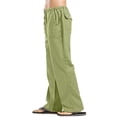 thumbnail image 2 of Men's Cotton Linen Pants Solid Color Casual Trousers, Lightweight Loose Beach Summer Pants for Vacation and Lounging,Army Green,L, 2 of 8