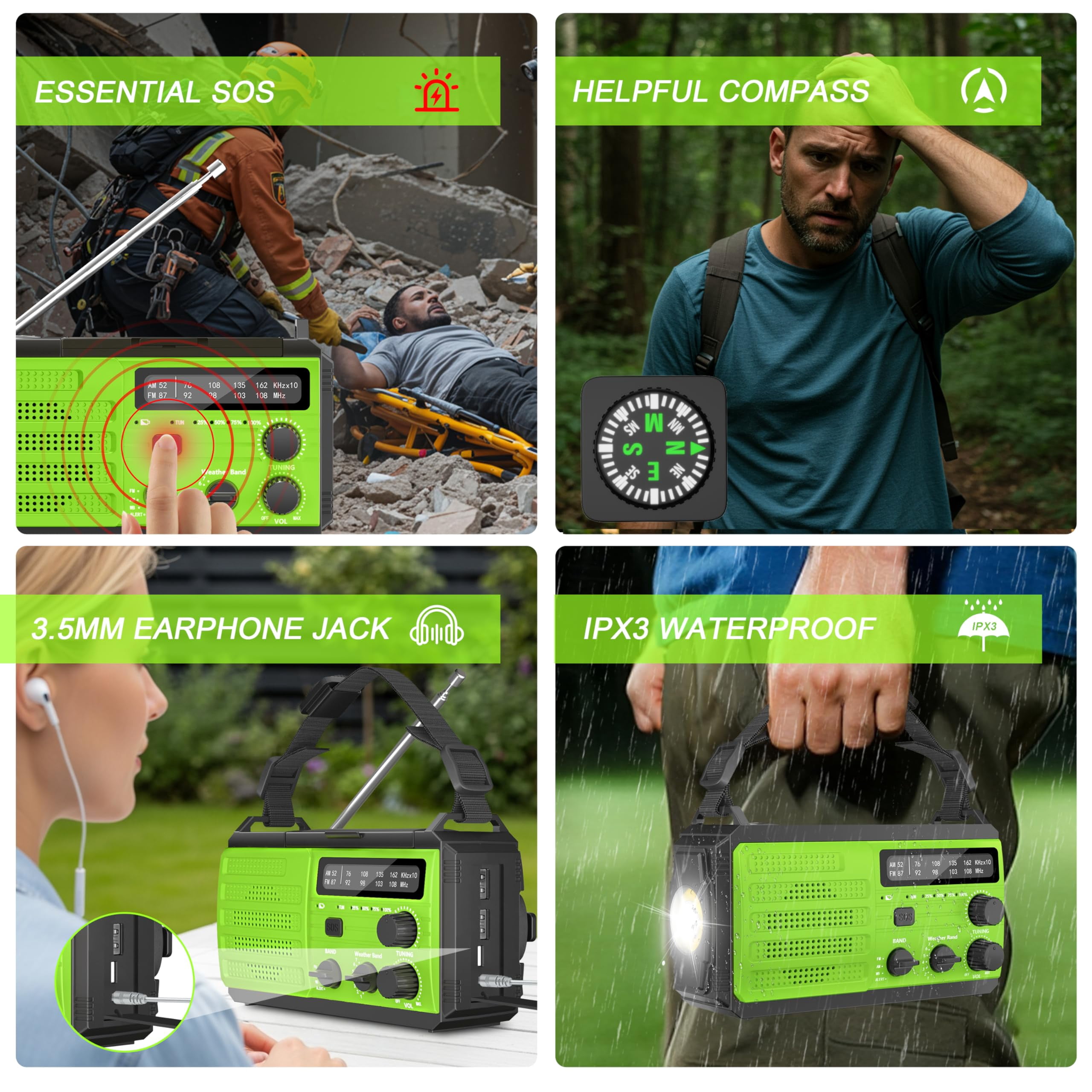 Emergency Radio With Solar & Hand Crank 22200mwh (6000mah) Noaa Weather Alert  Sos Alarm Am/fm Flashlight Compass For Tornado Winter Storm And Kits