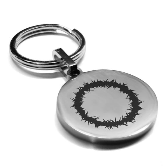 Stainless Steel Religious Crown of Thorns Round Medallion Keychain Circle Ring