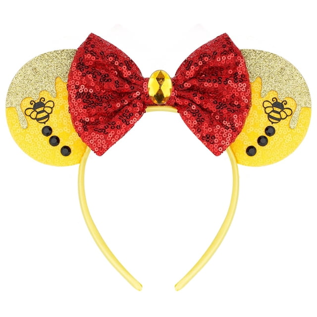 FANYITY Orejas de Minnie, Diadema con Orejas de Mickey y Lentejuelas para niños, niñas, Mujeres, Viaje de Halloween y Disney (Lazo Naranja)
