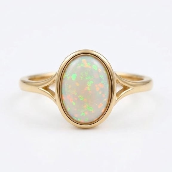 Solitaire Oval Cut Opal Split Band Ring, Dainty Engagement Ring, Promise Ring For Her, Anniversary Gift For Wife, Fire Gemstone Ring, Handmade Jewelry
