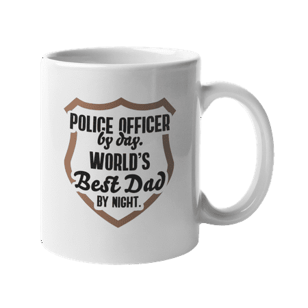 Police Officer By Day World's Best Dad By Night. Coffee & Tea Gift Mug For Policemen, Patrol Man, Detectives, Investigators, Cops Or Arresting Officers Who Are Fathers (11oz)