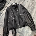 thumbnail image 3 of Chaqueta de moto de cuero genuino para mujer, tendencia otoño invierno 2024, abrigos cortos holgados de piel de oveja auténtica para mujer, 3 of 5