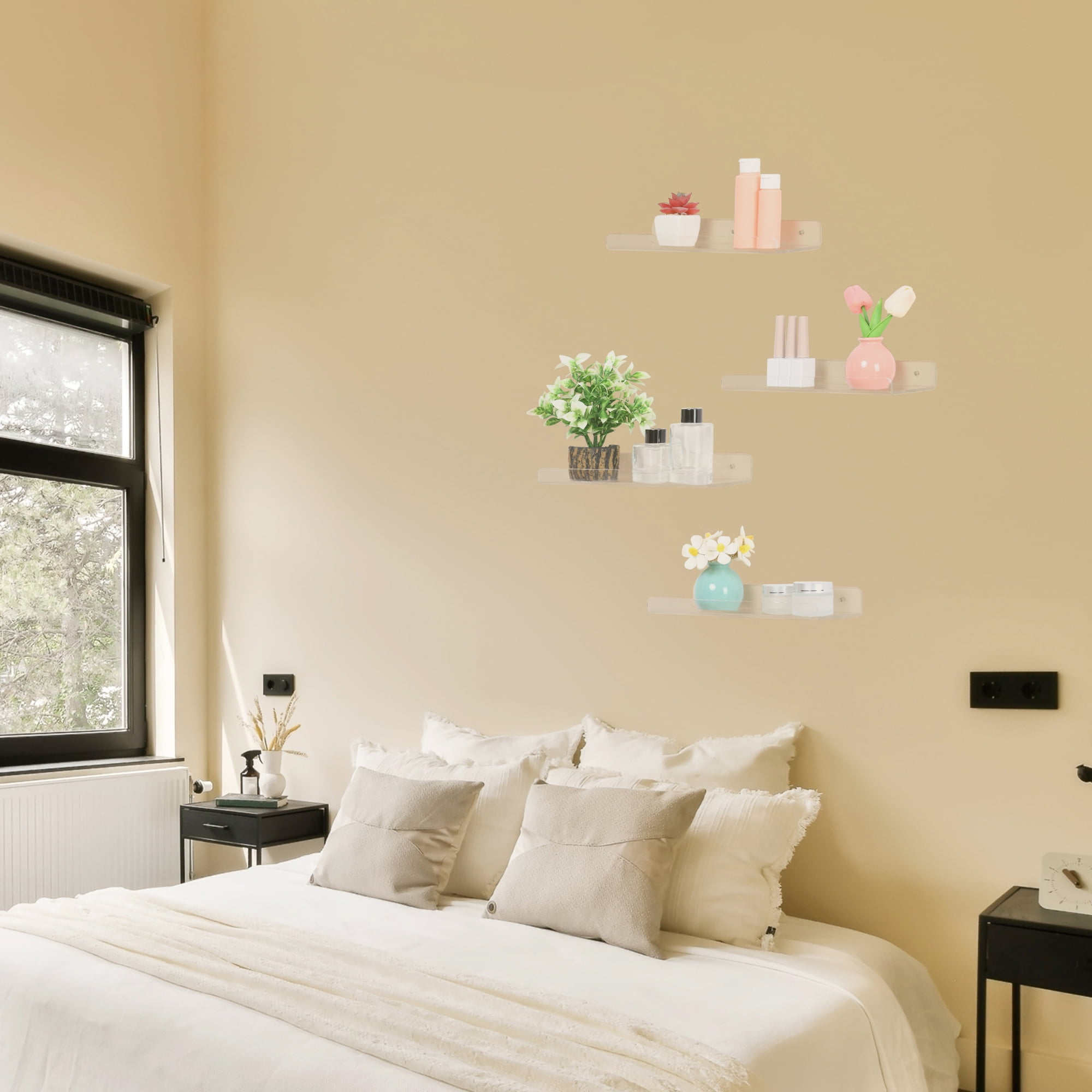 Unique Bargains Acrylic Floating Shelves Clear Acrylic Shelf for Living Room Bedroom Wall 12" x 4" x 2" 4