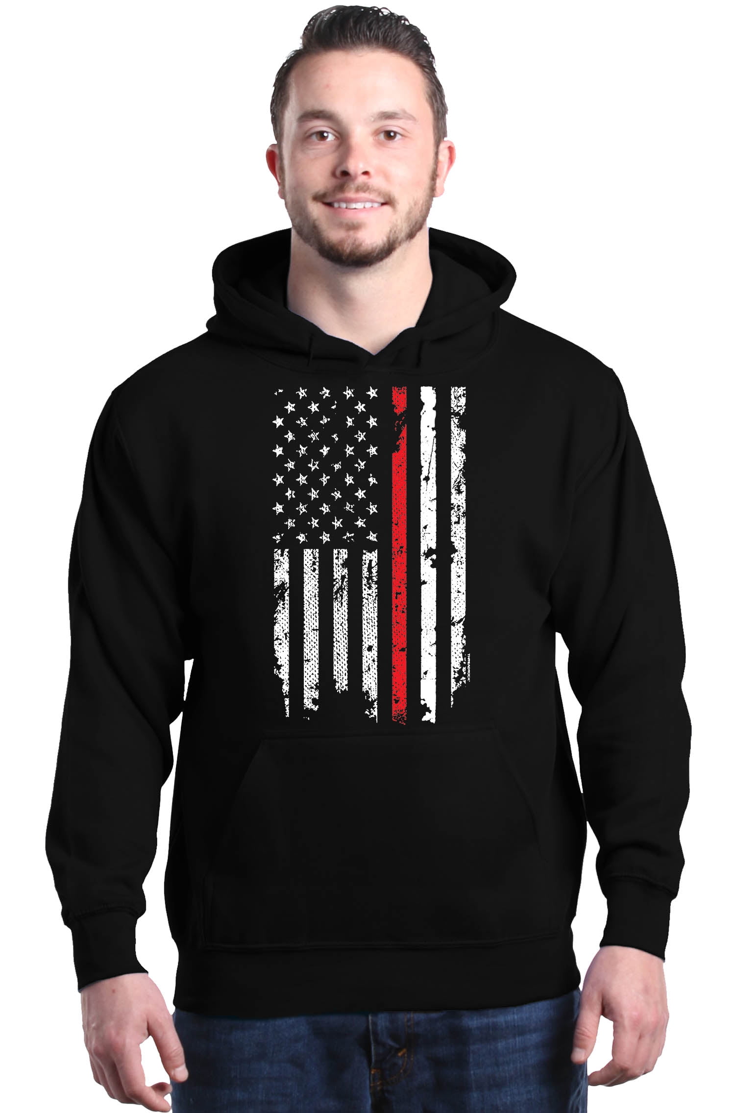 Shop4Ever Men's American Flag Red Line Patriotic 4th of July Hooded ...