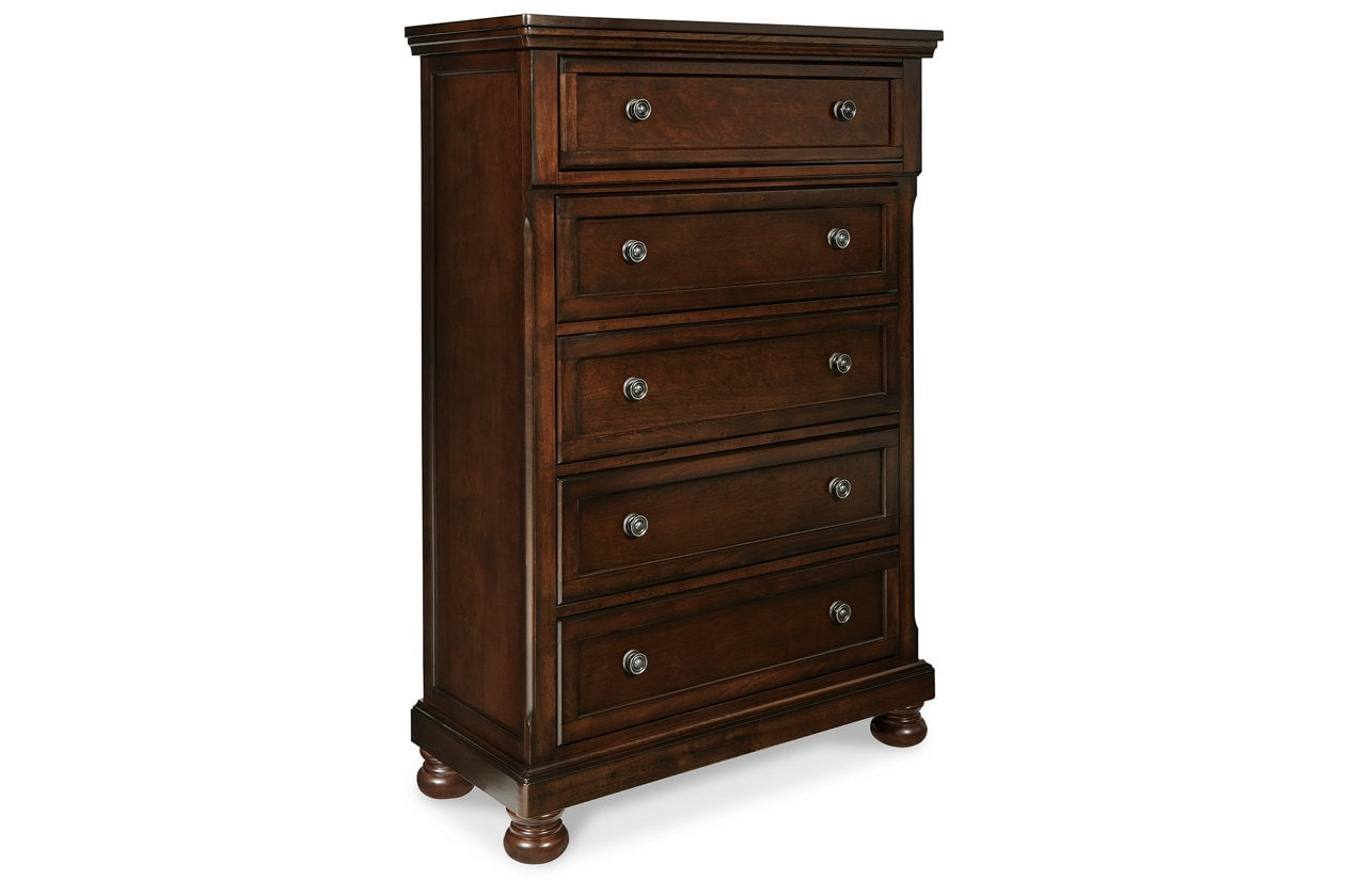 Ashley Furniture Porter 5-Drawer Traditional Wood Chest in Dark Brown