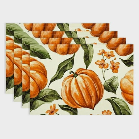 

Pratyus 4pcs Flowers Leaves Oranges Linen Dining Table Placemats for Birthday Parties Christmas Restaurants Buffets - Home Decoration 18x12in