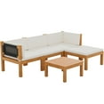 thumbnail image 2 of Homall 5 Pieces Acacia Patio Conversation Set Wood Sectional Set Outdoor Furniture Set with Cushions, White, 2 of 7