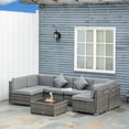 thumbnail image 1 of Outdoor Sectional Sofa Set, Grey PE Rattan & Steel Frame, with Coffee Table & Washable Cushions, 1 of 7
