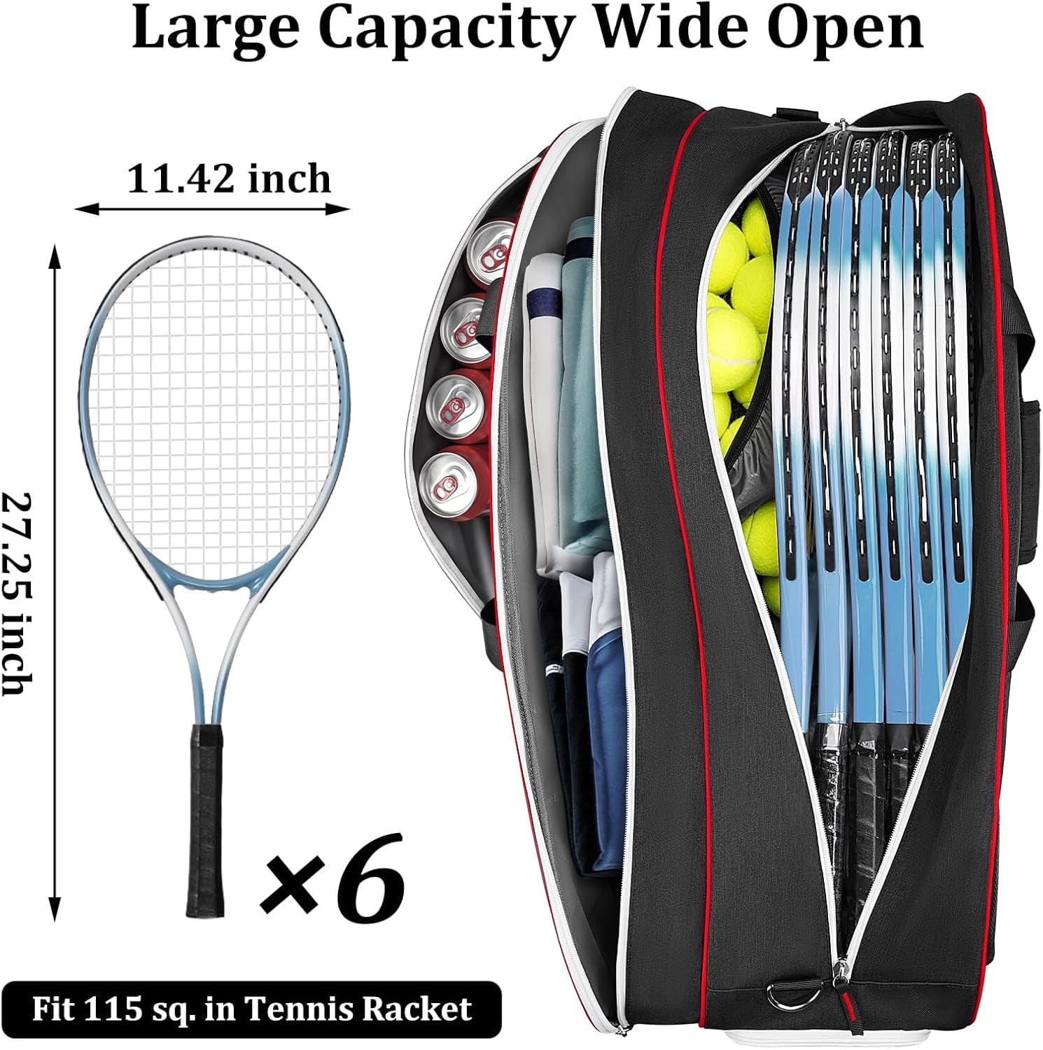 Gym Backpack for Men Women Gym Bag for Women with Shoe Compartment, Tennis Bag 6 Rackets Large Tennis Racket Bag for Men