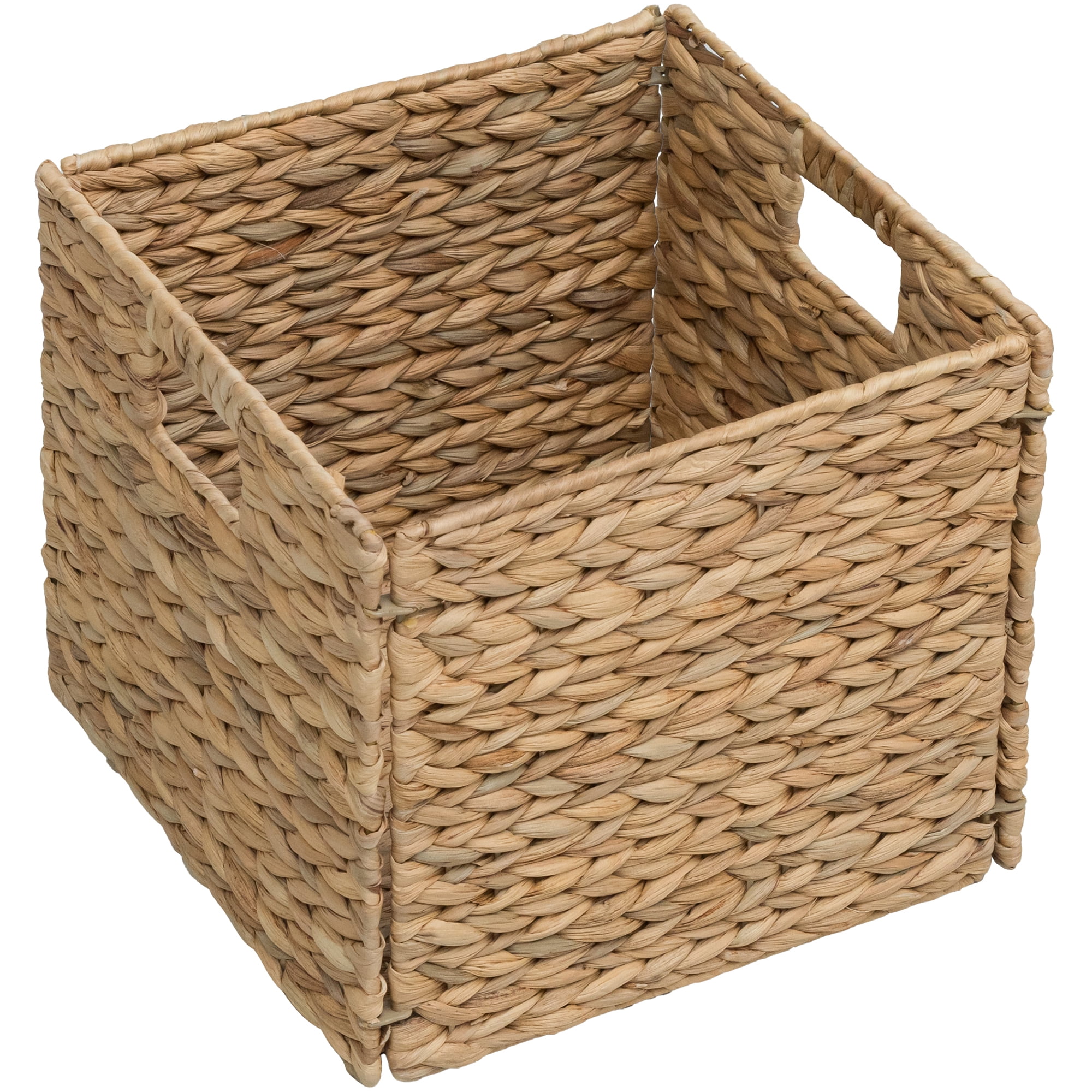 eHemco Large Square Woven Hyacinth Wicker Pantry Storage Baskets with Iron Wire Frame, 11"x11"x10", Natural, Set of 6
