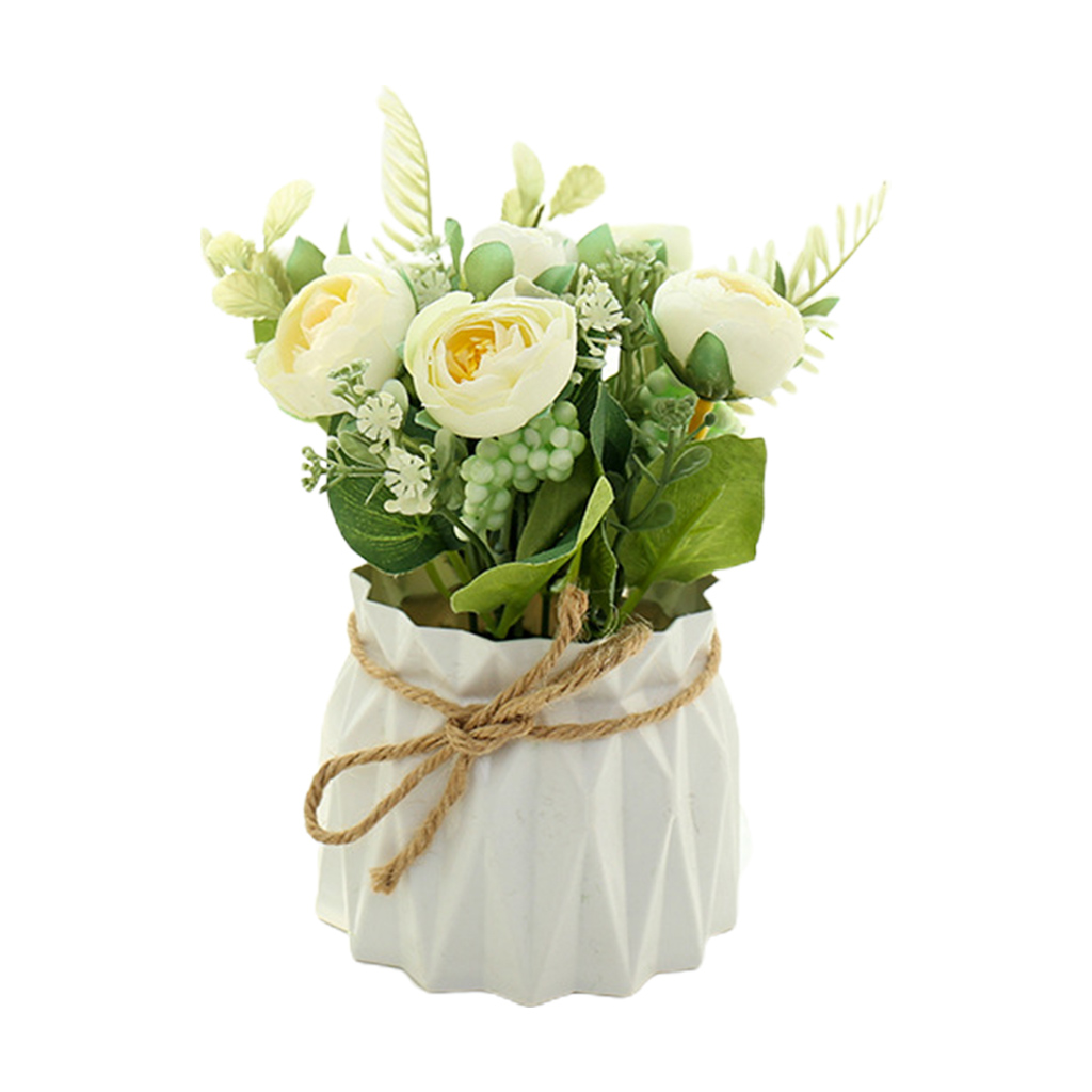 SEFUONI Artificial Flower Potted Plasitc Pot Fake Plant Decoration