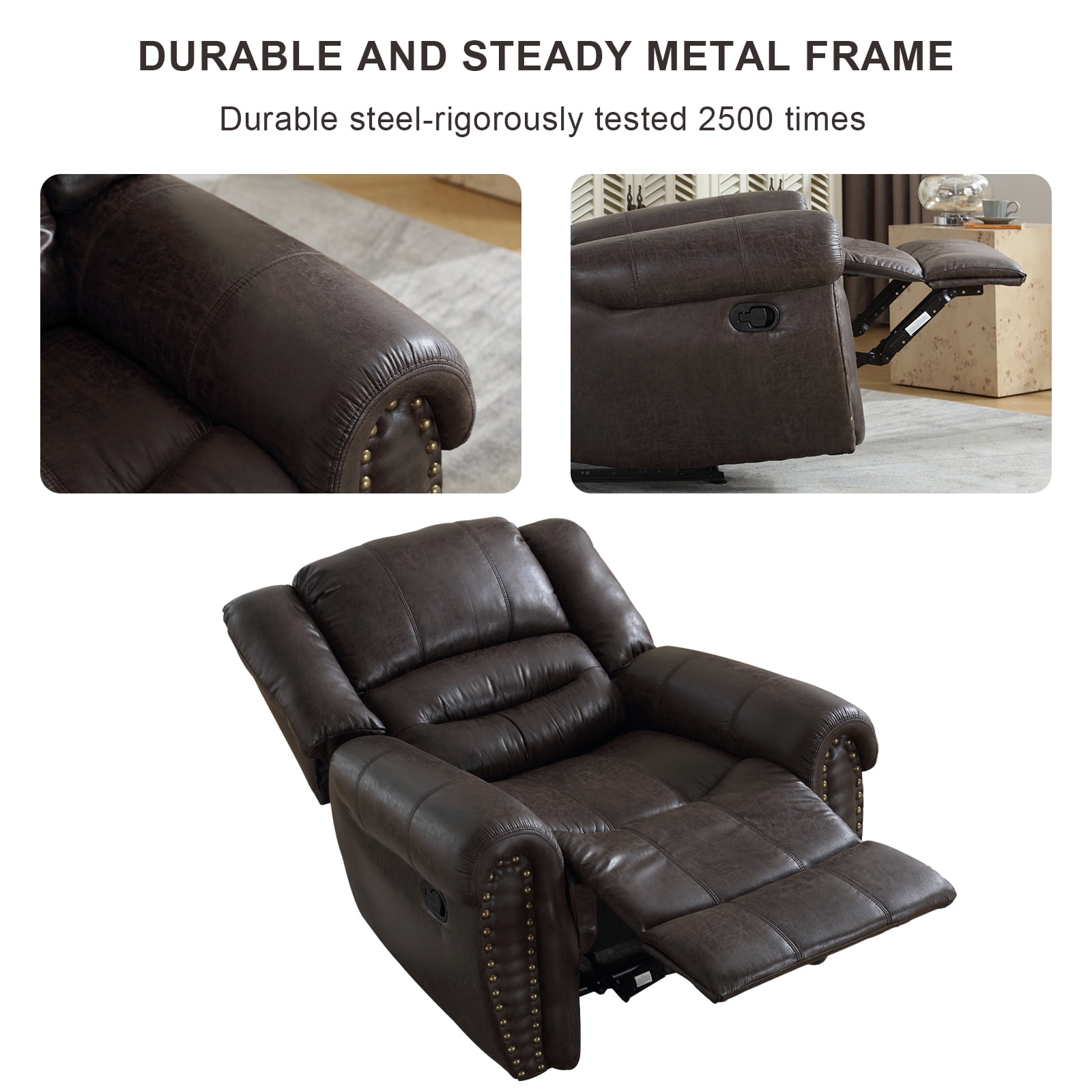 Bonzy Home Manual Recliner Faux Leather Single Reclining Chair Sofa for Living Room Bedroom, Black