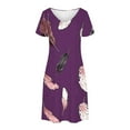 thumbnail image 4 of Ladies T Shirt Dresses with Pockets New Trendy Casual Short Sleeve V Neck Printed Sundress Soft Loose Flowy Short Dress Casual Wedding Guest Dress Purple M, 4 of 7