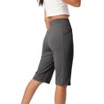 thumbnail image 6 of Vivianyn HD Women's High Waisted Bermuda Shorts, Cross Over Waistband Slim Fit Casual Knee Length Bottoms,Dark Gray,Size S-XXL, 6 of 7