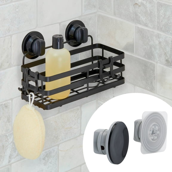 Better Homes & Gardens Adhesive or Suction Mount Shower Storage Basket, Matte Black