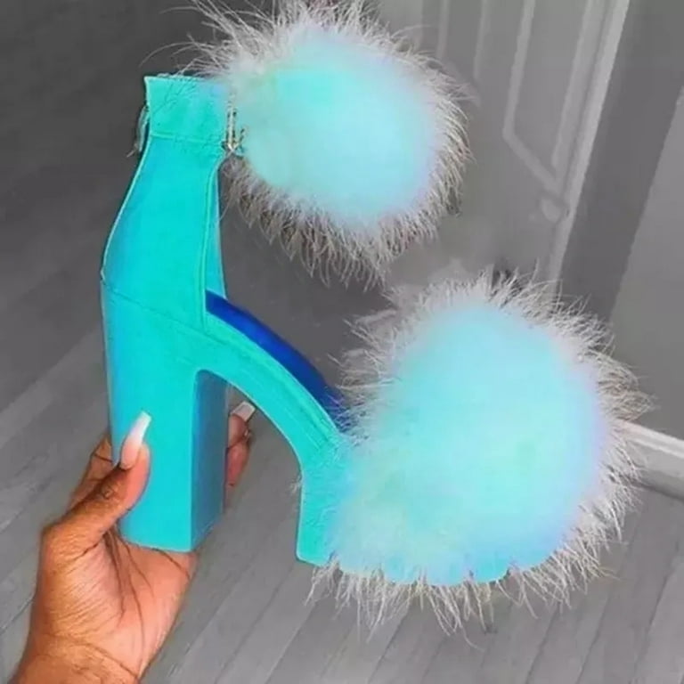 Baby blue fluffy heels deals