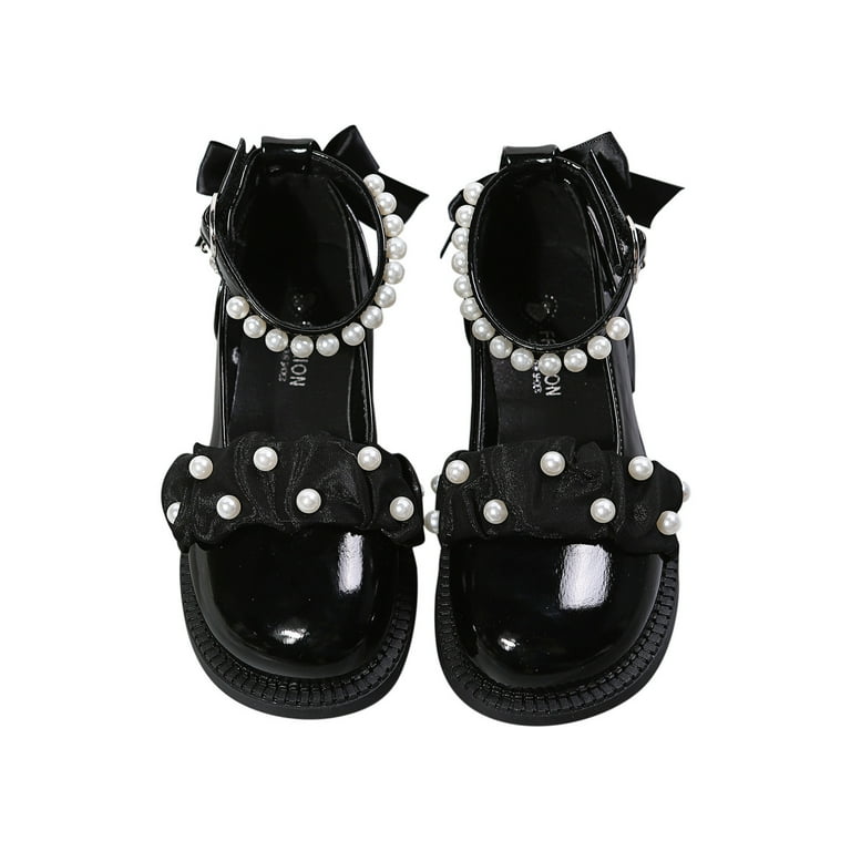 Xfvqtps Girls Loafers Pearl Lace Bow PU Oxford Mary Jane Dress Shoes New  Children's Soft Sole Princess Elementary School Performance Shoes Black -  Walmart.com