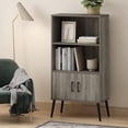 thumbnail image 3 of Homestock Mid Century Style Accent Cabinet With Wood Legs, Fits In Your Space, Sturdy On Flat Surface, 2 Tall Shelving And A Storage Cabinet-Finish:French Oak Gray, 3 of 7