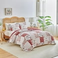 thumbnail image 2 of Joyreap 2 Pieces Floral Patchwork Quilt Set Twin, Burgundy Red n White Flowers Design, Smooth Soft Microfiber Quilt, Bedspread Bed Cover for All Season, 68x86 inches, 2 of 14