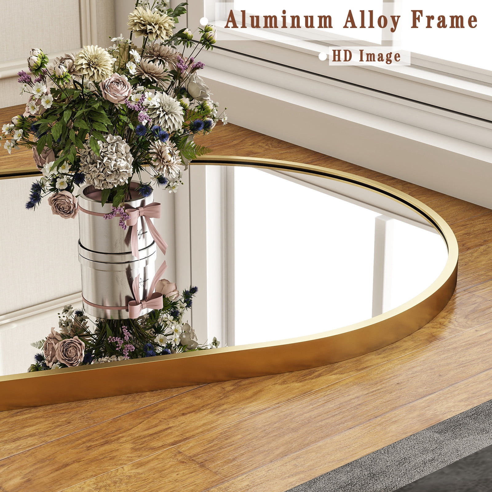 Fynelo 76"x34" Arched Full Length Floor Mirror Free-standing Mirror with Aluminum Alloy Frame, Gold