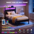 thumbnail image 4 of Kbun Twin Size Platform Bed Frame with Fabric Wood Headboard, Metal Bed Frame with LED Light, Heavy Duty Steel Slat Supported Full Bed Frames, No Box Spring Needed, Black, 4 of 8