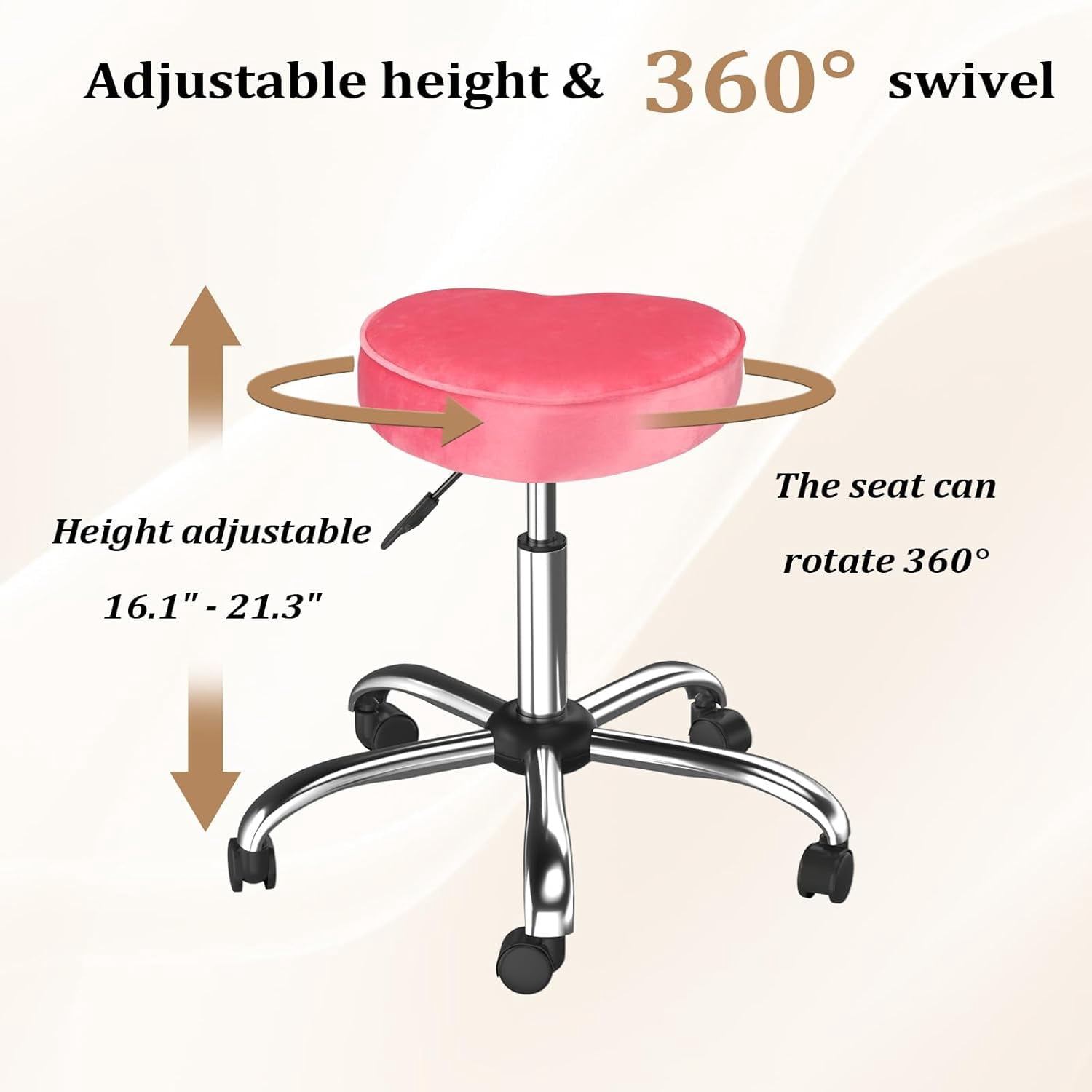 OmySalon Rolling Stool with Wheels, Hydraulic Massage Chair, Heart-Shaped Adjustable Salon Stool, Swivel Stools for Hair Stylist, Vanity SPA, Bar, Barber, Home Office, Tattoo, Hot Pink