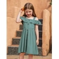 thumbnail image 4 of Arshiner Girls Dresses Summer Spaghetti Strap Cold Shoulder Ruffle Button Down A Line Dresses, 4 of 6