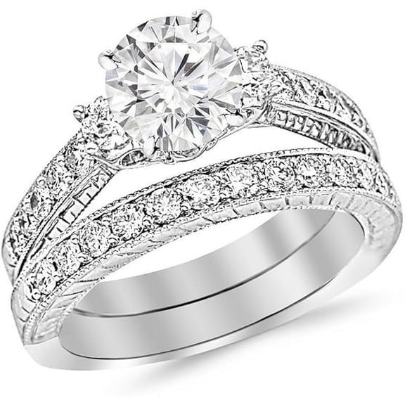 Dazzlingdaimonds Jewels 2.80 Ct Round Cut White Diamond Engagement Wedding Thanksgiving Christmas Bridal Ring Set 14K White Gold Plated 925 Sterling Silver For Women's -6