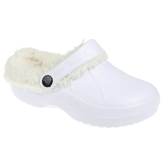 FOAMWALK Girl's Lightweight Solid Sherpa-Lined Clog - Warm Fleece & Stylish Clogs for Girls, White, 11-12