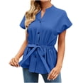 thumbnail image 1 of Pompotops Mode Femmes Été Manches Courtes Bandage Couleur Unie Blouse Décontractée, 1 of 3