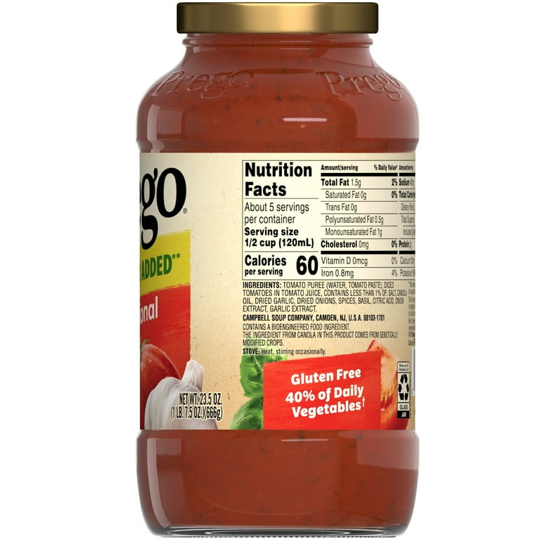 Prego Italian Pasta Sauce Traditional No Sugar Added - 23.5 oz jar