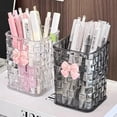 thumbnail image 4 of Cute Acrylic Pen Holder with Bowknot, Clear Woven Texture Makeup Brush Organizer, Desk Pencil Organizer for Office, Home, School, Cosmetic Storage, 4 of 7