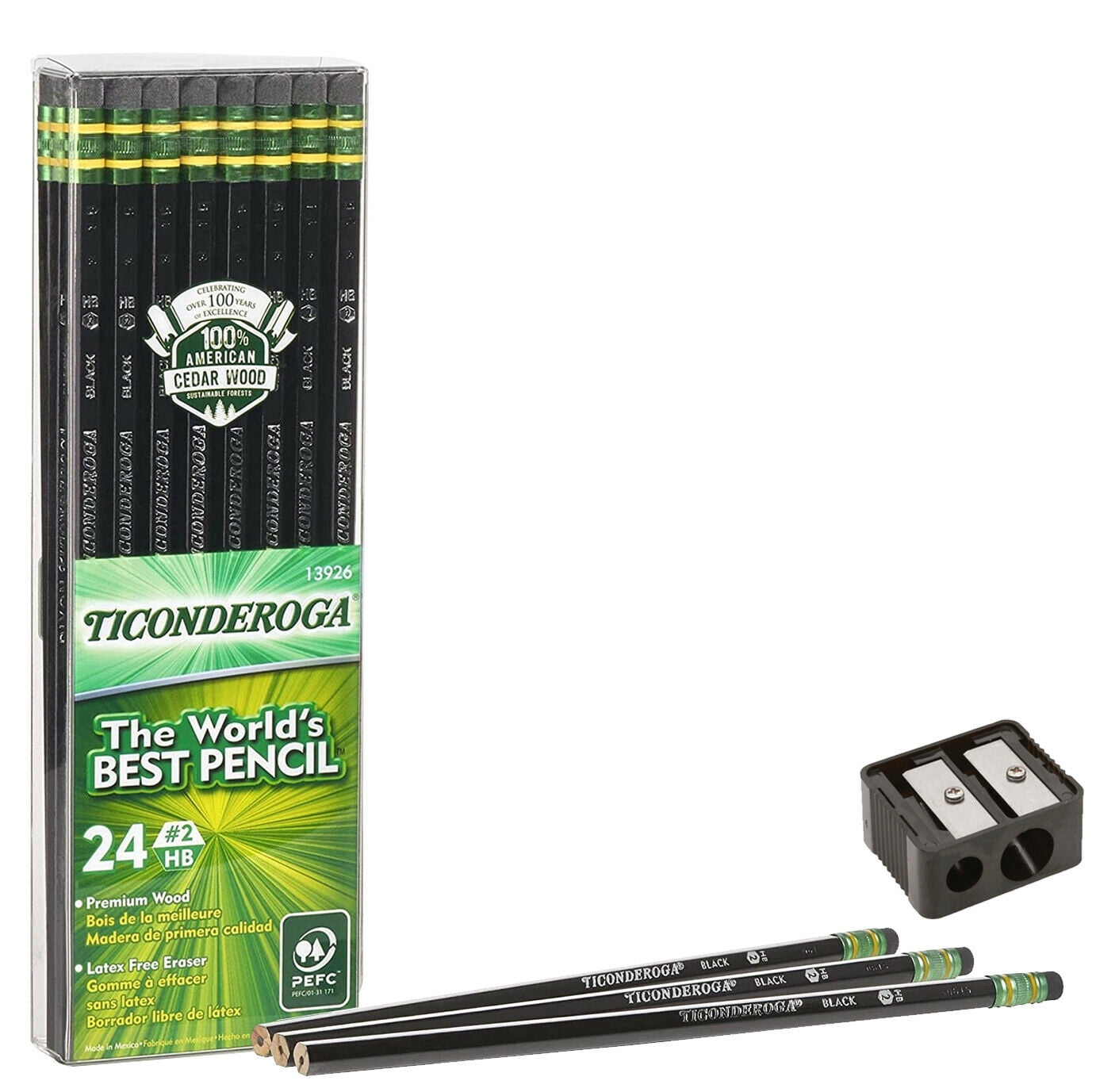 Ticonderoga Pencils #2 Black Woodcased 24 Ct. Free Sharpener 1 Pack