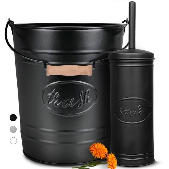 Autumn Alley Farmhouse Bathroom Trash Can and Toilet Brush Set - Rustic Bathroom Accessories for Charming Bathroom D?cor, Galvanized, Black