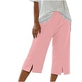 thumbnail image 6 of ClodeEU Women's Elastic Waist Capri Pants, Casual Loose Fit Cropped Trousers with Pockets for Summer Pink,Women's Plus M, 6 of 8