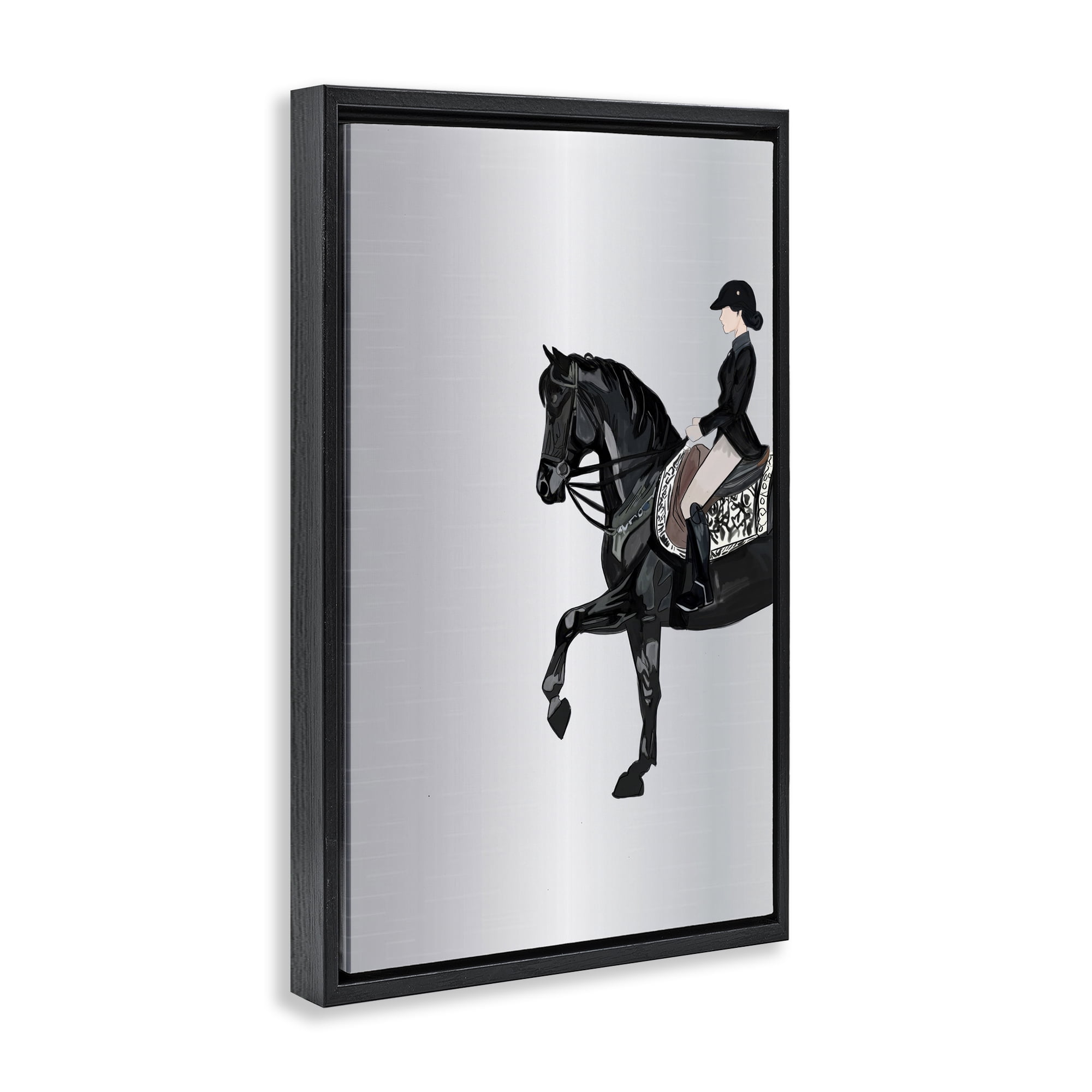 Stupell Industries Silver Rider Jockey Animals & Insects Painting Black Floater Framed Canvas Art Print Wall Art, 17 x 25