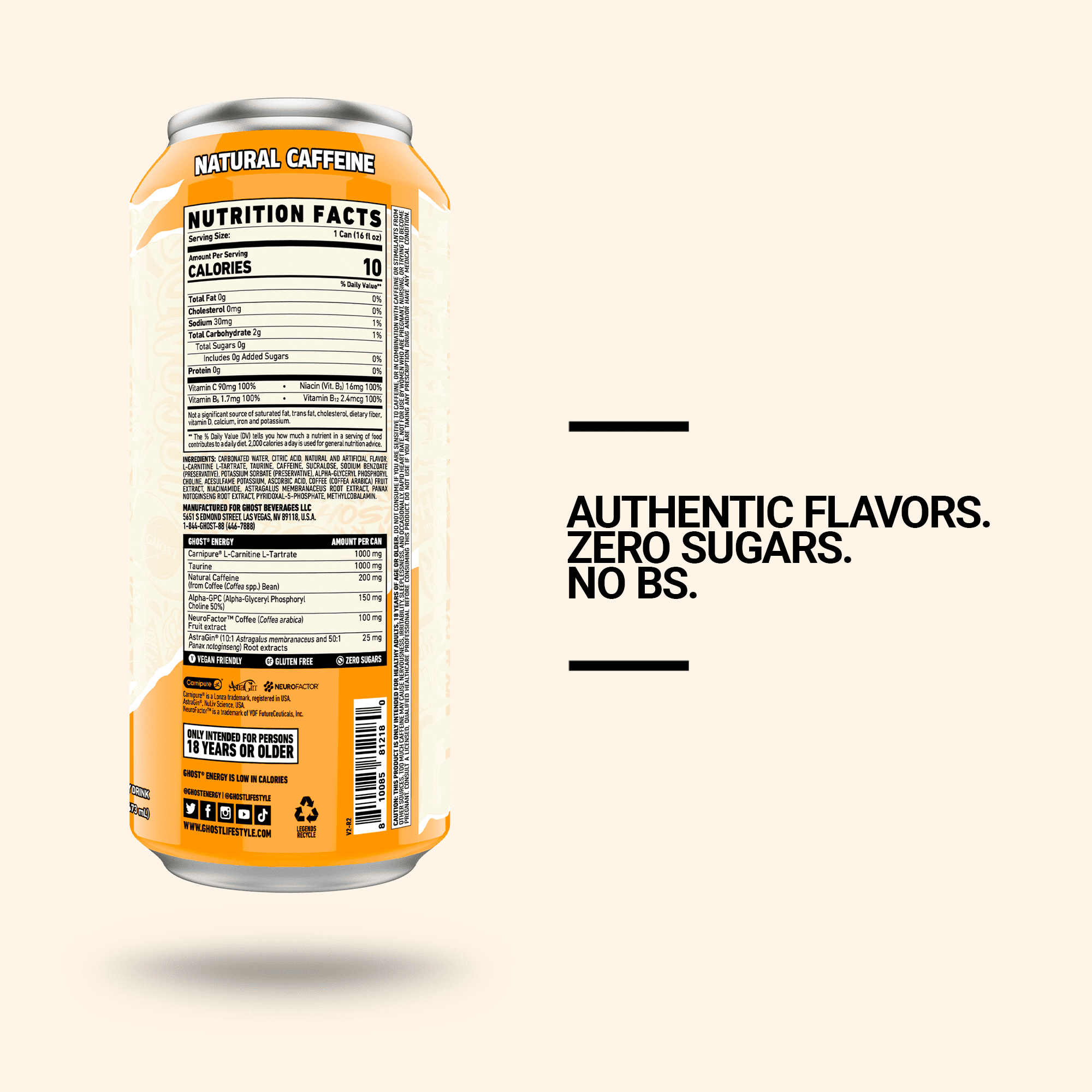 Orange Cream Energy Drink, Zero Sugars, 16 fl oz, 4 Pack Cans