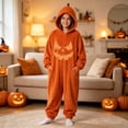 thumbnail image 2 of Otqutp Kids Halloween Fleece Jumpsuit Jack O Lantern Hooded Jumpsuit Full Zip One Piece Fall Warm Dress Up Clothes 2-13 Years, 2 of 4