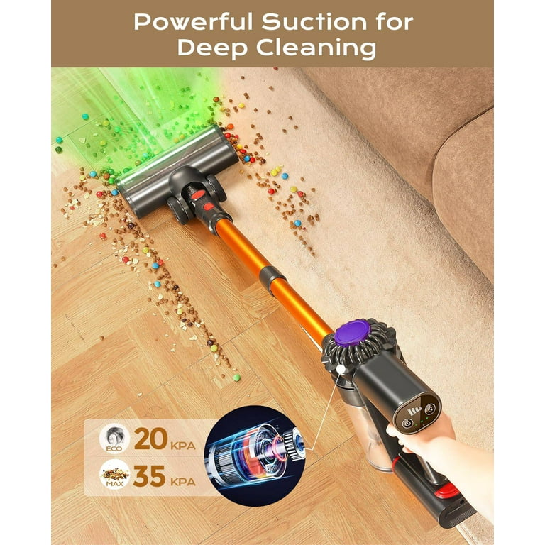 ARTSEA V15 Cordless Vacuum Cleaner for Home,35kPa 4-in-1 Stick Vacuum,35 Mins Runtime with Removable Battery,Lightweight Telescoping Tube,for All Types of Floors/Carpets/Pet Hair,Gold