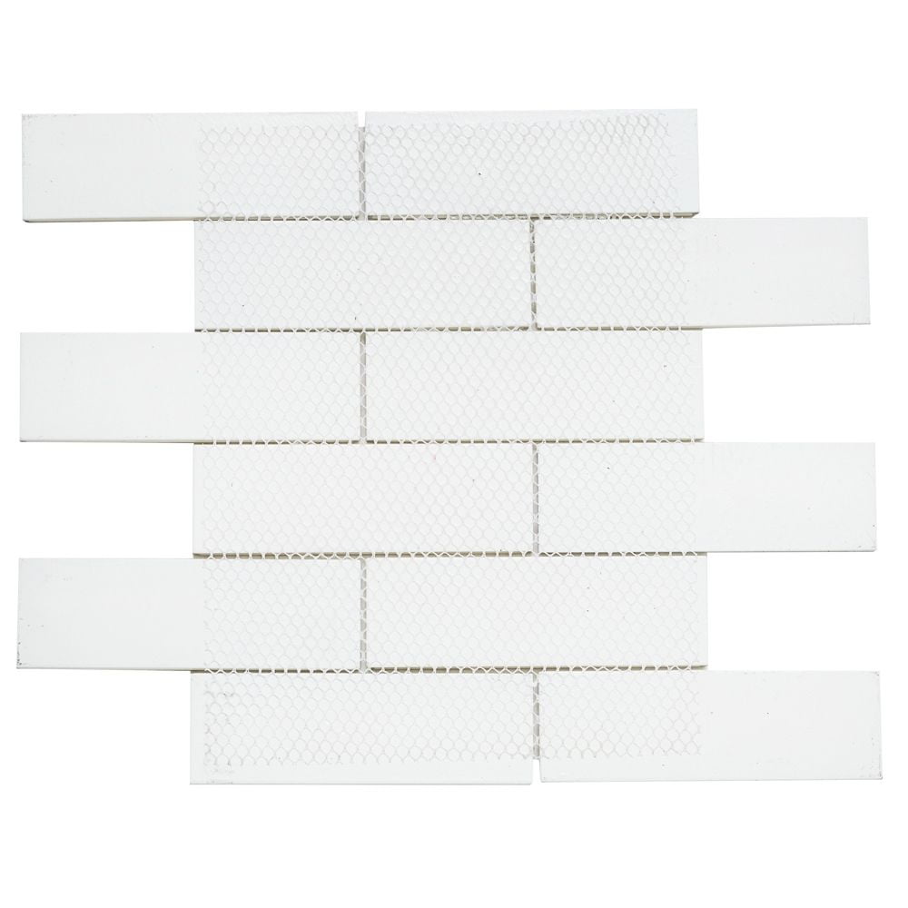 The Tile Life Athena 2" x 6" White/ Gold Glossy Glass Brick Mosaic Wall Tile, 1 Sheet